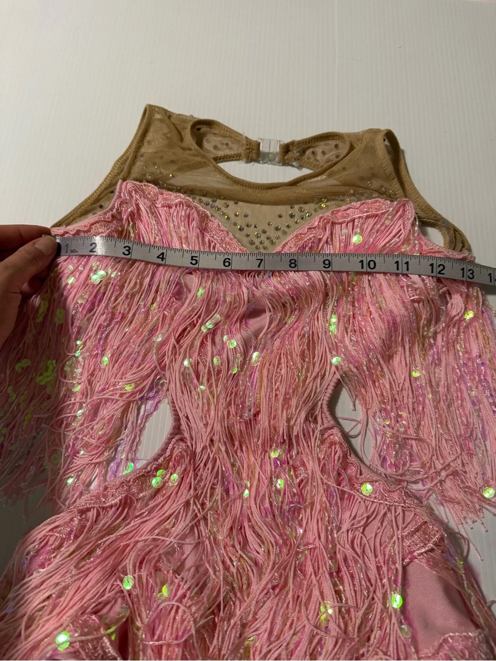 Glamour competition, solo dance costume pink fringe ballroom flapper jazz XSA